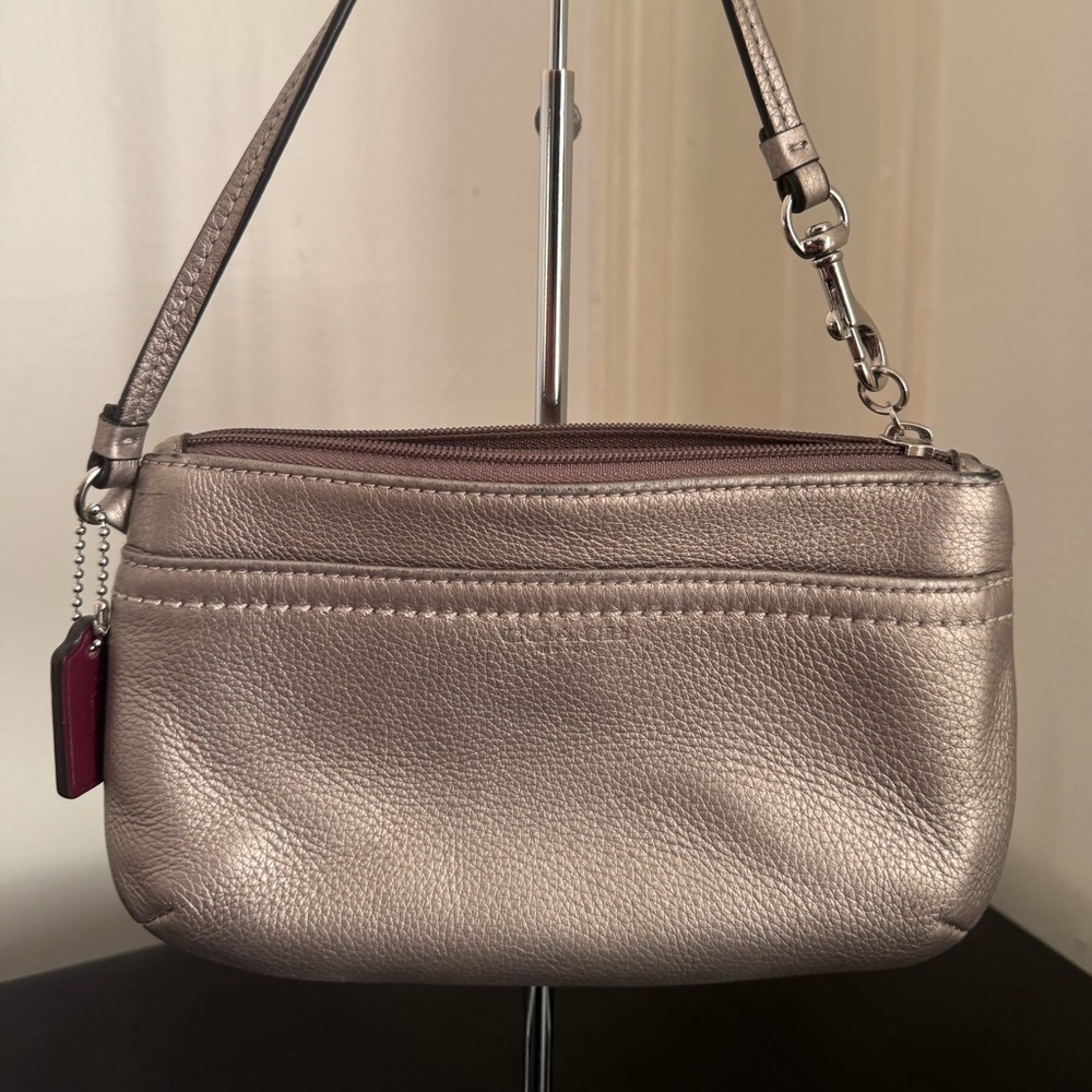 Coach Metallic Silver Wristlet Clutch